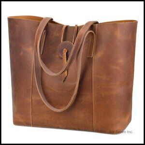 Vintage Genuine Leather Tote Bag Large Shoulder Purse Handbag Classic Elegant